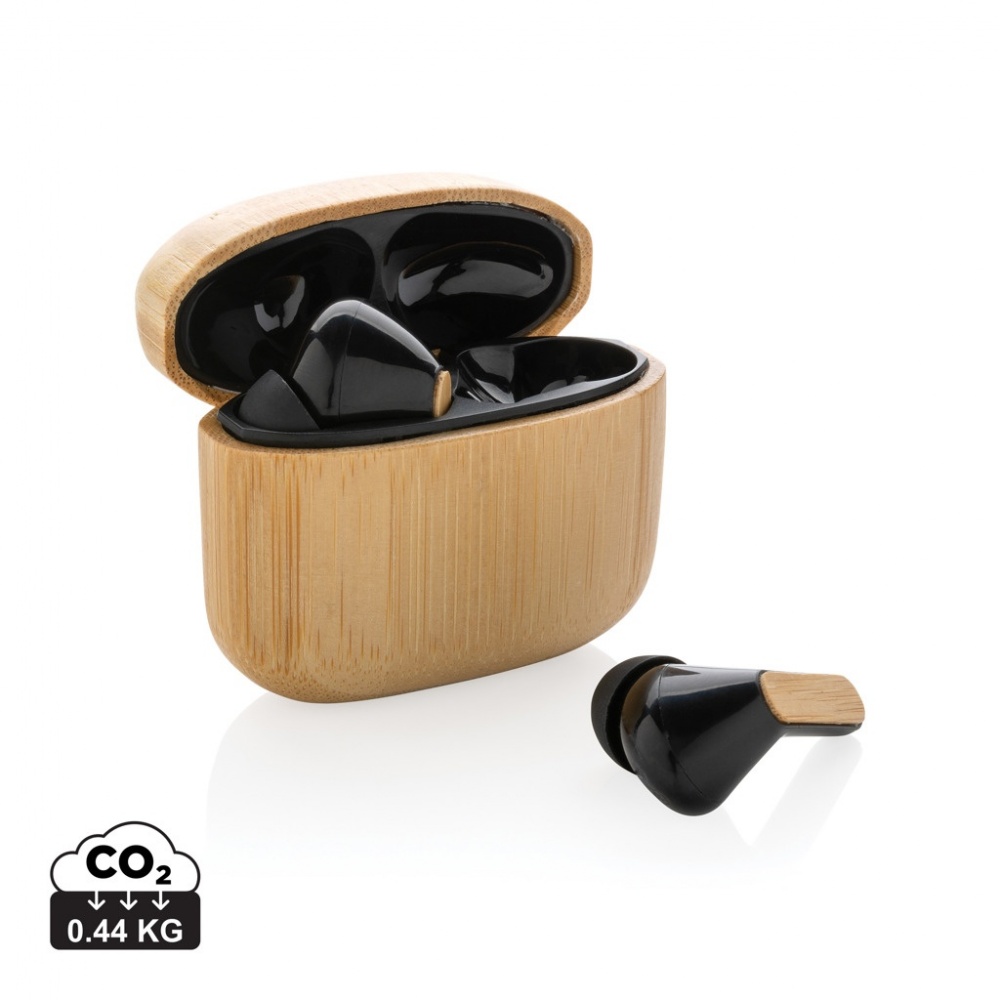 Logotrade promotional gift image of: Bamboo TWS earbuds with RCS recycled plastic