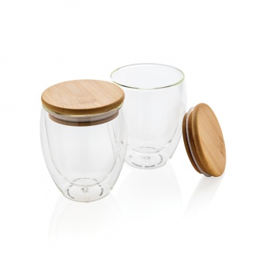Logotrade corporate gift picture of: Double wall borosilicate glass with bamboo lid 250ml 2pc set