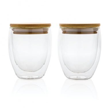 Logo trade corporate gifts image of: Double wall borosilicate glass with bamboo lid 250ml 2pc set