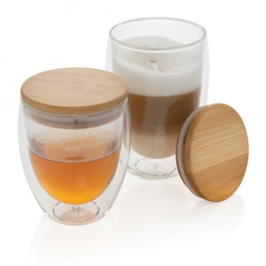 Logotrade promotional merchandise photo of: Double wall borosilicate glass with bamboo lid 250ml 2pc set