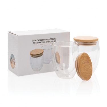 Logotrade advertising products photo of: Double wall borosilicate glass with bamboo lid 250ml 2pc set