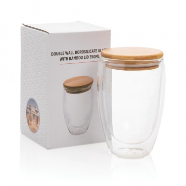Logotrade promotional giveaway picture of: Double wall borosilicate glass with bamboo lid 350ml