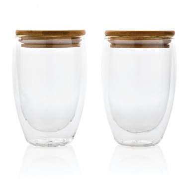 Logo trade business gifts image of: Double wall borosilicate glass with bamboo lid 350ml 2pc set