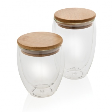 Logo trade promotional gifts picture of: Double wall borosilicate glass with bamboo lid 350ml 2pc set