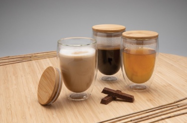 Logotrade business gifts photo of: Double wall borosilicate glass with bamboo lid 350ml 2pc set