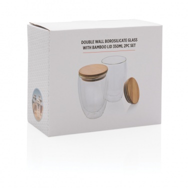 Logotrade promotional giveaway picture of: Double wall borosilicate glass with bamboo lid 350ml 2pc set