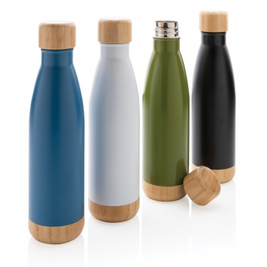 Logo trade promotional items image of: Vacuum stainless steel bottle with bamboo lid and bottom