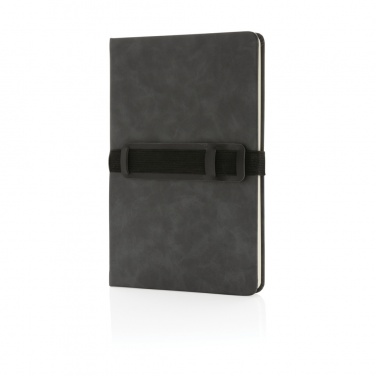 Logo trade advertising products image of: Deluxe hardcover PU notebook A5 with phone and pen holder