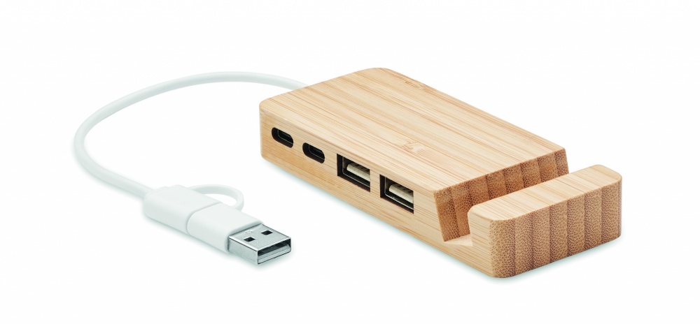 Logotrade corporate gift image of: Bamboo USB 4 ports hub
