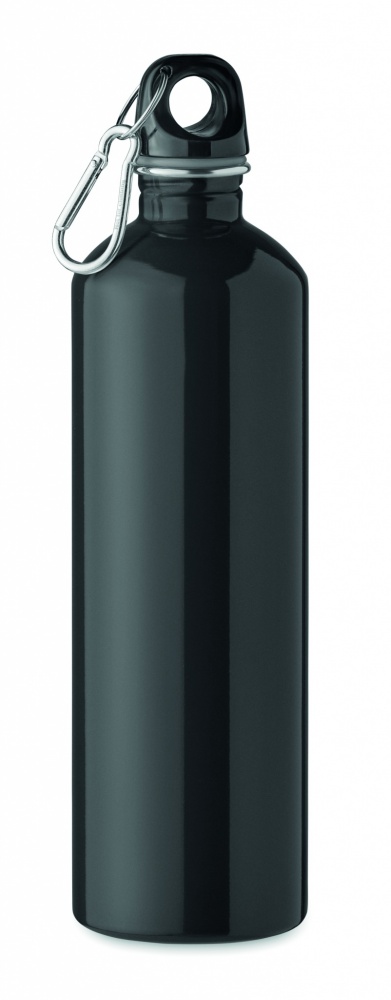 Recycled stainless steel bottle with carabiner 750 ml, Black – product photo