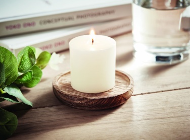 Logo trade promotional giveaways image of: Candle on round wooden base
