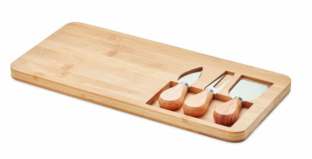 Logo trade promotional merchandise picture of: Bamboo Cheese board set Leipzig
