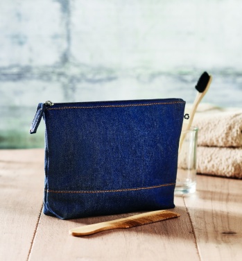Logo trade corporate gifts image of: Recycled denim cosmetic pouch