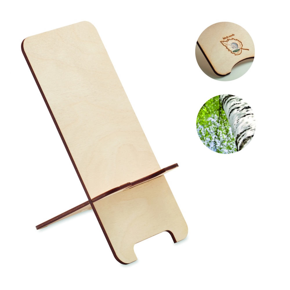 Logo trade promotional items image of: Birch Wood phone stand