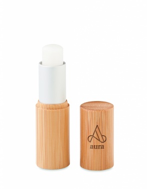 Logo trade promotional giveaways image of: Lip balm in bamboo tube box