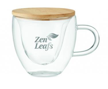 Double wall glass mug with bamboo lid 180 ml with logo – detail view 5