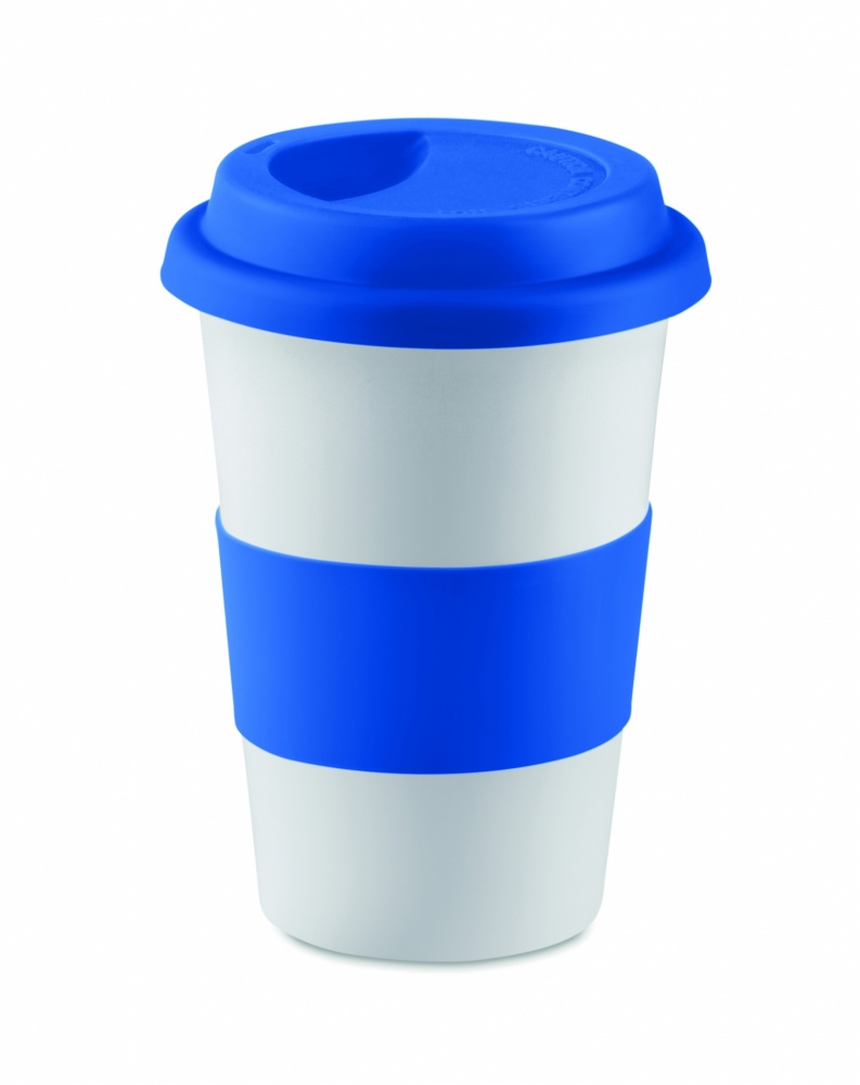 Logo trade promotional giveaways image of: Ceramic mug w/ lid and sleeve
