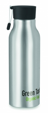 Single-wall aluminium bottle 500 ml with silicone strap with logo, Black – detail view 3