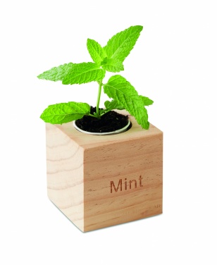 Logo trade business gift photo of: Herb pot wood "MINT"