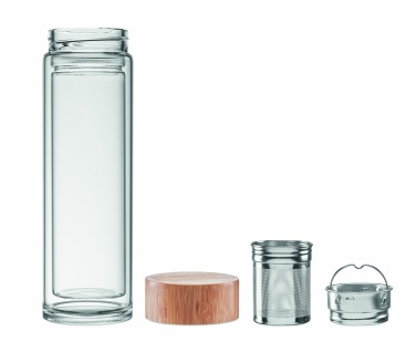 Logo trade business gifts image of: Double wall glass bottle 400ml München