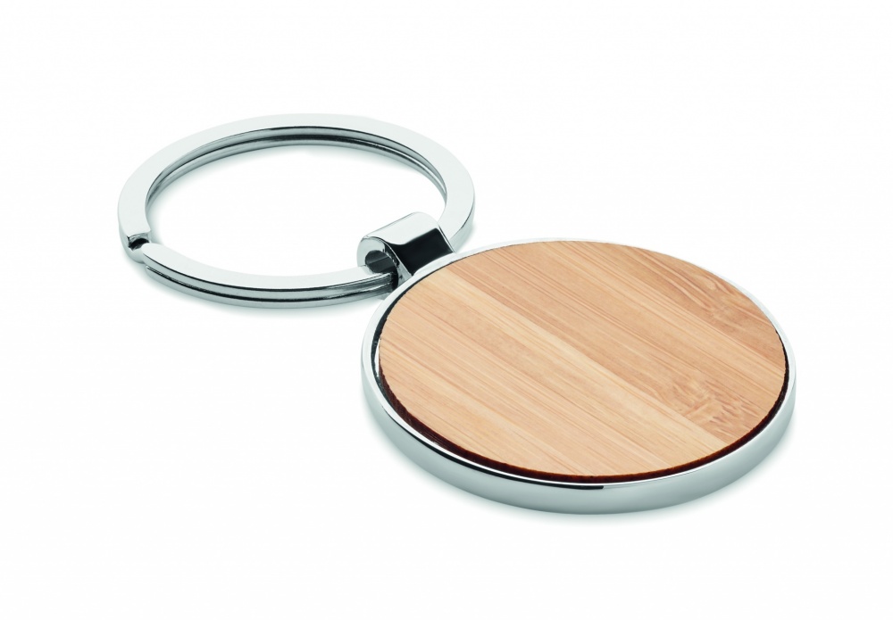 Logo trade promotional merchandise image of: Round key ring metal bamboo Dobele