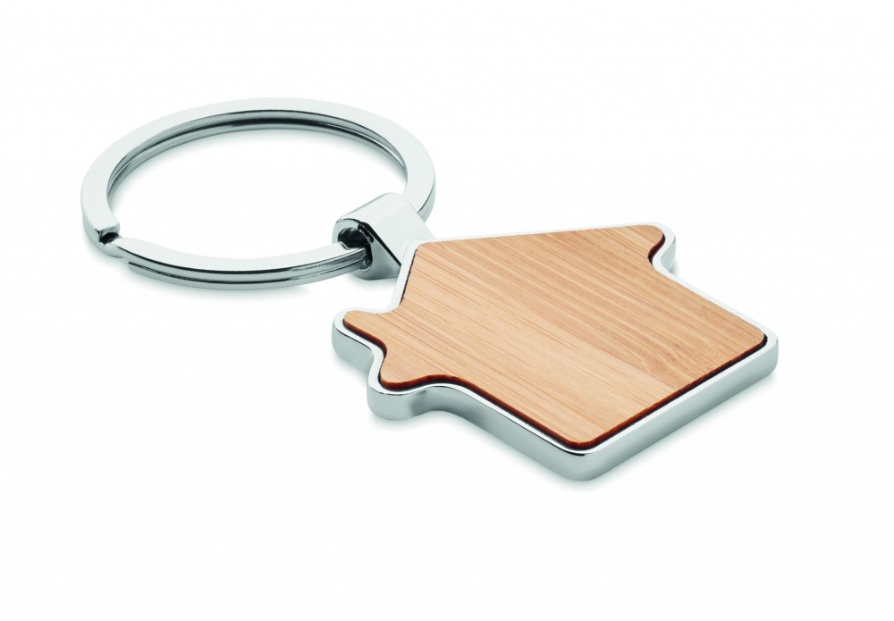 Logo trade promotional gift photo of: House key ring metal bamboo NORDIC