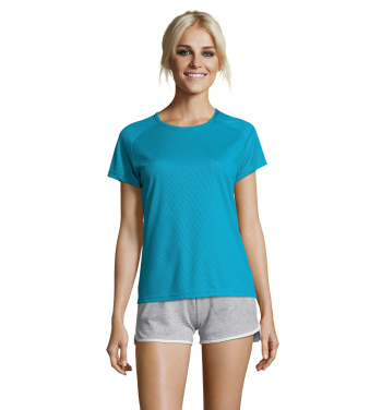 SPORTY WOMEN T-SHIRT POLYES, Aqua, XS, colour variant