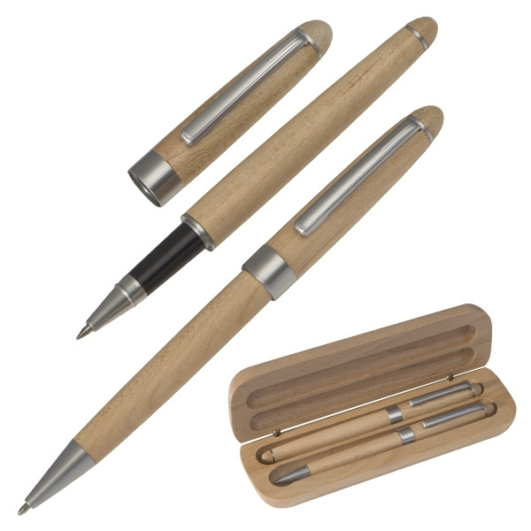 Logotrade corporate gifts photo of: Wooden writing set ballpen and roller INDIANAPOLIS