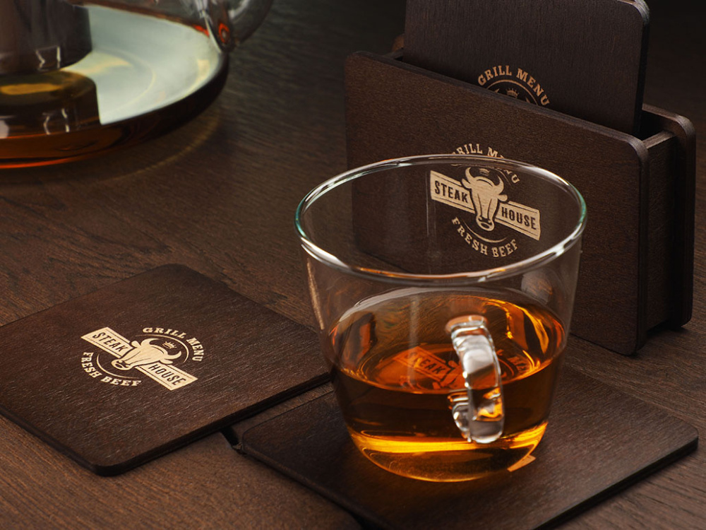 Logo trade promotional gifts picture of: Wooden box with 4 coasters 1871121