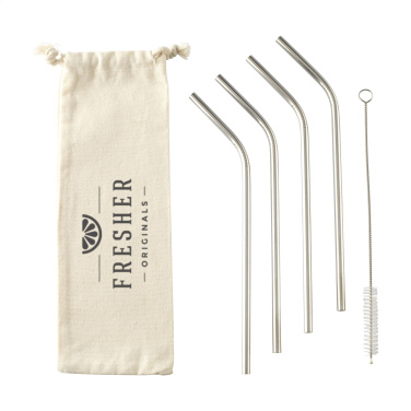 Logo trade business gift photo of: ECO RVS 4 pieces ECO Straw Set stainless-steel straws