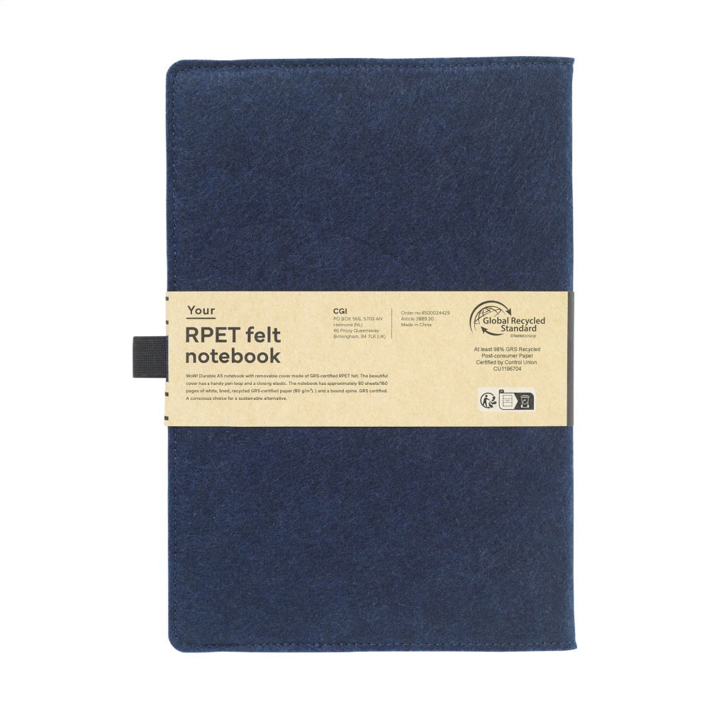 Logotrade advertising products photo of: Felty GRS RPET Paper Notebook A5