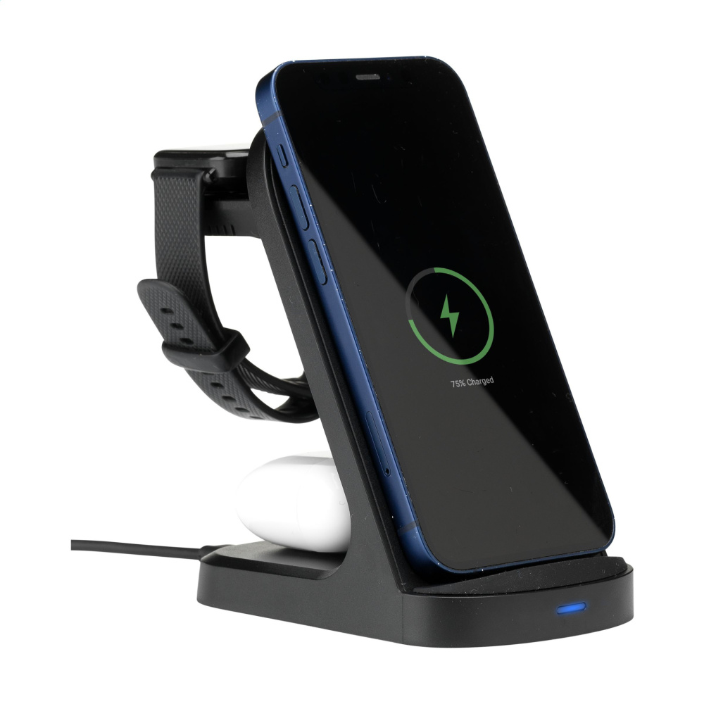 Logotrade advertising products photo of: Triple-Up RCS Recycled ABS Wireless Charger Stand