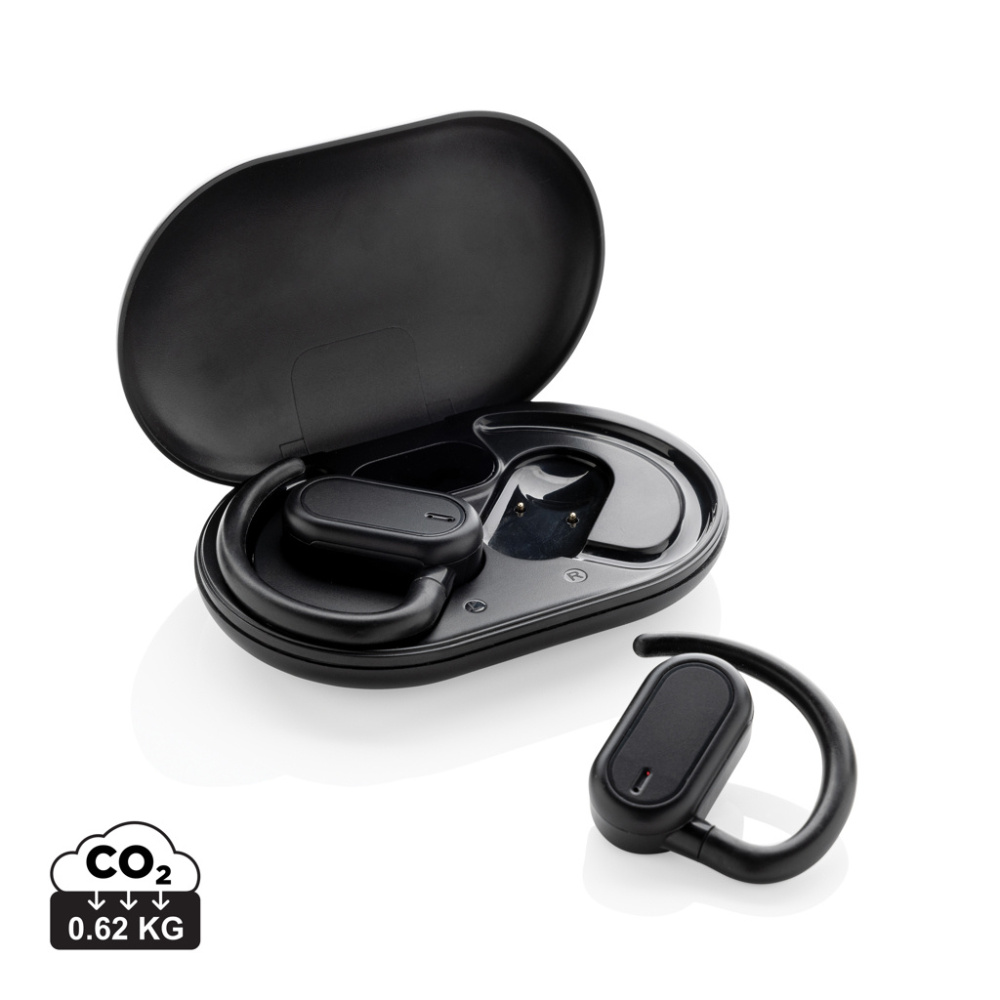 Fitsound RCS recycled plastic open ear TWS earbuds, black, product image