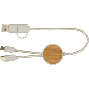 Logotrade promotional product picture of: Chechia 5-in-1 recycled plastic 30 cm data sync and 27W fast charge cable with bamboo details