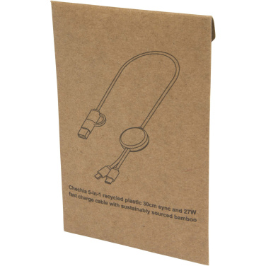 Logo trade promotional giveaways image of: Chechia 5-in-1 recycled plastic 30 cm data sync and 27W fast charge cable with bamboo details