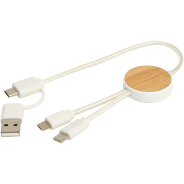 Logo trade business gift photo of: Chechia 5-in-1 recycled plastic 30 cm data sync and 27W fast charge cable with bamboo details