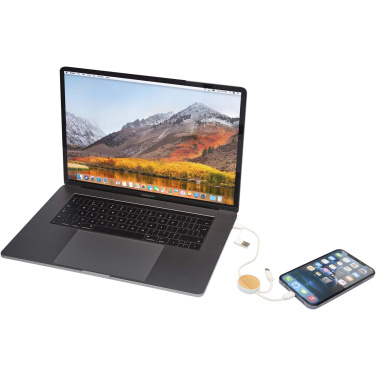 Logotrade promotional merchandise photo of: Chechia 5-in-1 recycled plastic 30 cm data sync and 27W fast charge cable with bamboo details