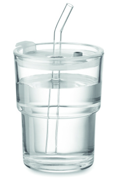 Logo trade promotional product photo of: Glass tumbler with straw 400ml