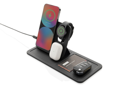 Logotrade advertising products photo of: Swiss Peak 3 in 1 RCS recycled PU wireless charger desk tray