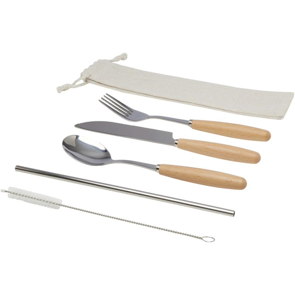 Logo trade advertising products image of: Root 5-piece stainless steel and beech wood cutlery set