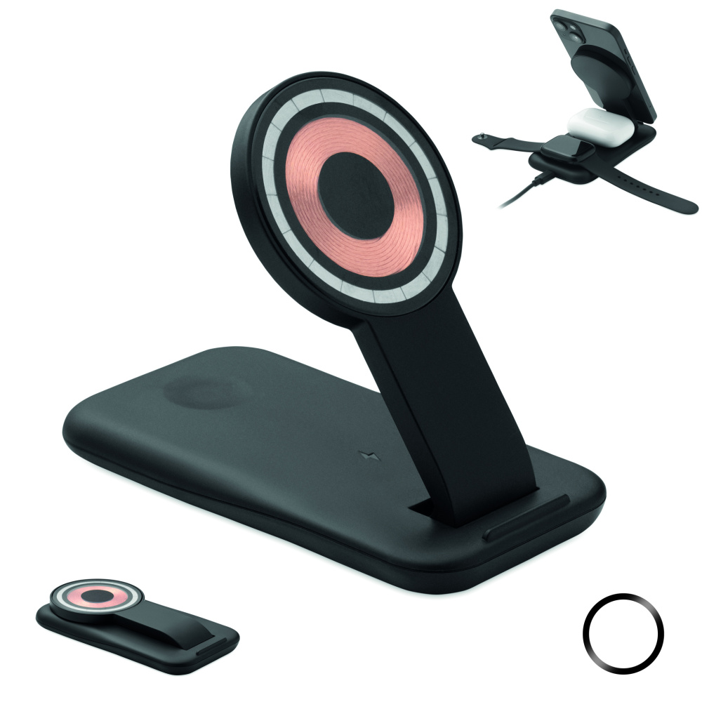 Logo trade promotional gift photo of: 3 in 1 wireless charger 15W