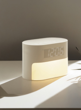 Logo trade promotional merchandise picture of: LumaRise RCS reycled plastic white noise alarm clock