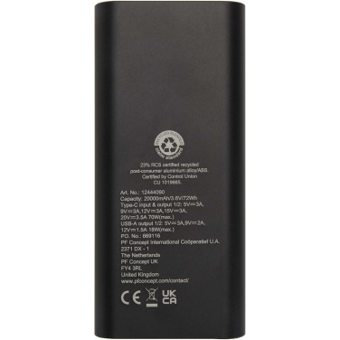 Logo trade corporate gift photo of: Acamar 20.000 mAh 70W recycled aluminium laptop power bank