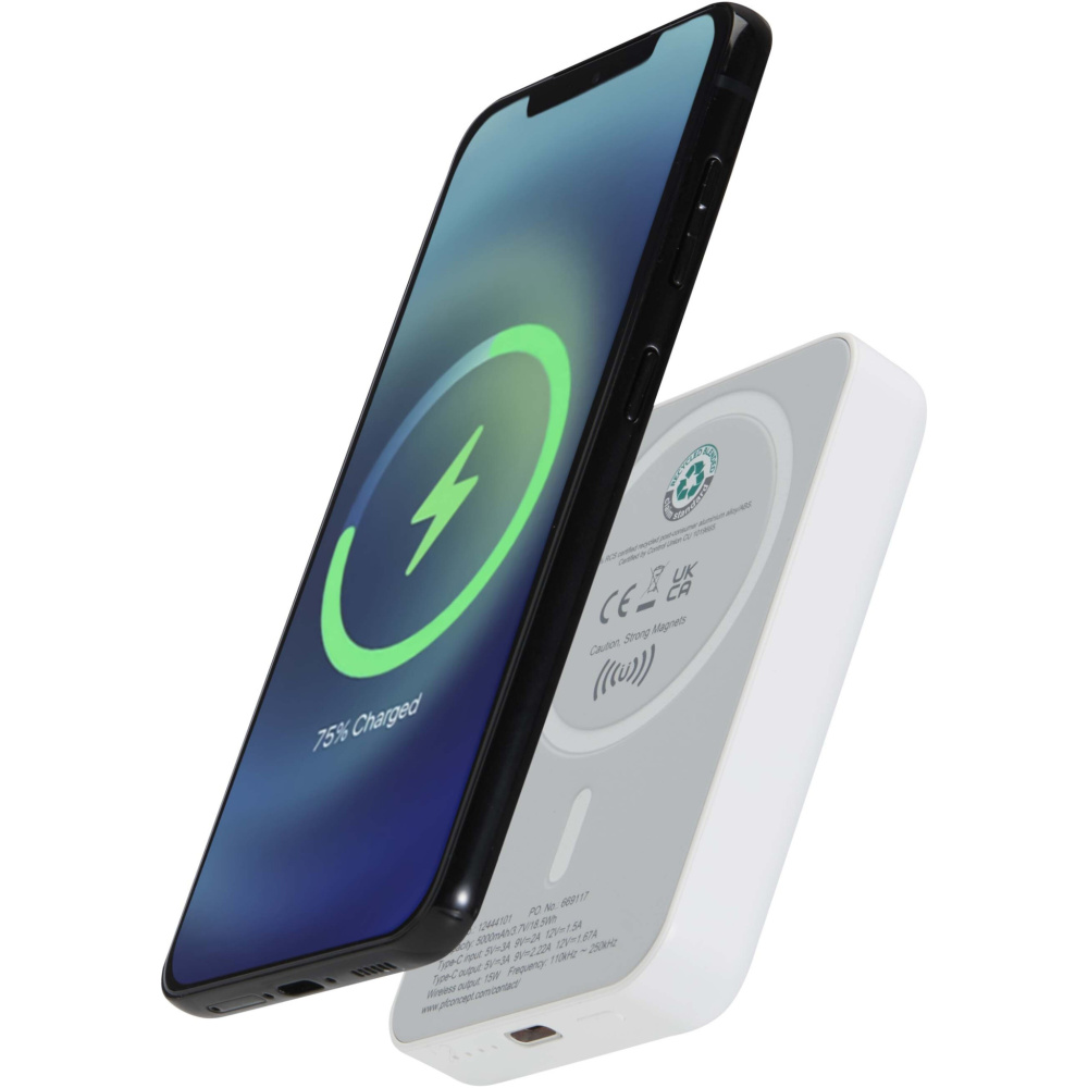 Logo trade corporate gifts image of: Acrab 5000 mAh 15W magnetic wireless power bank with 20W PD - made from recycled plastic
