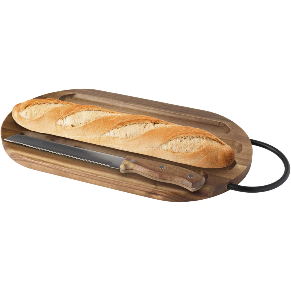 Logo trade business gifts image of: Prestige acacia wood chopping board with bread knife