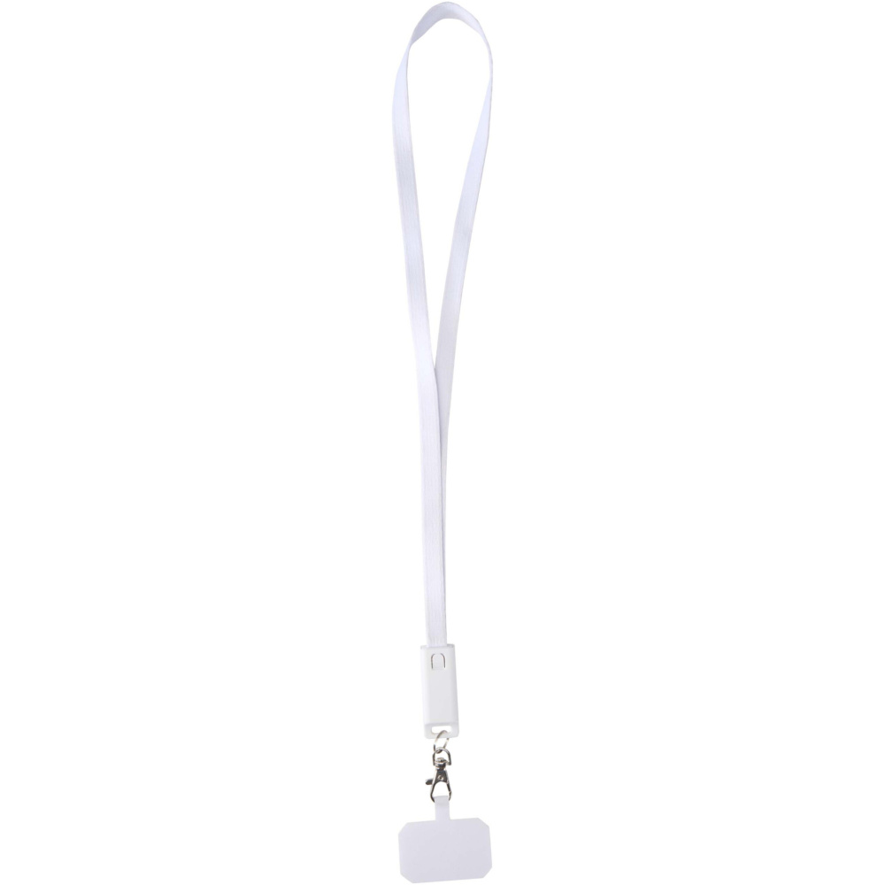 Logo trade advertising products image of: Franz recycled plastic smartphone lanyard with built-in data sync and 65W fast charge 5-in-1 cable