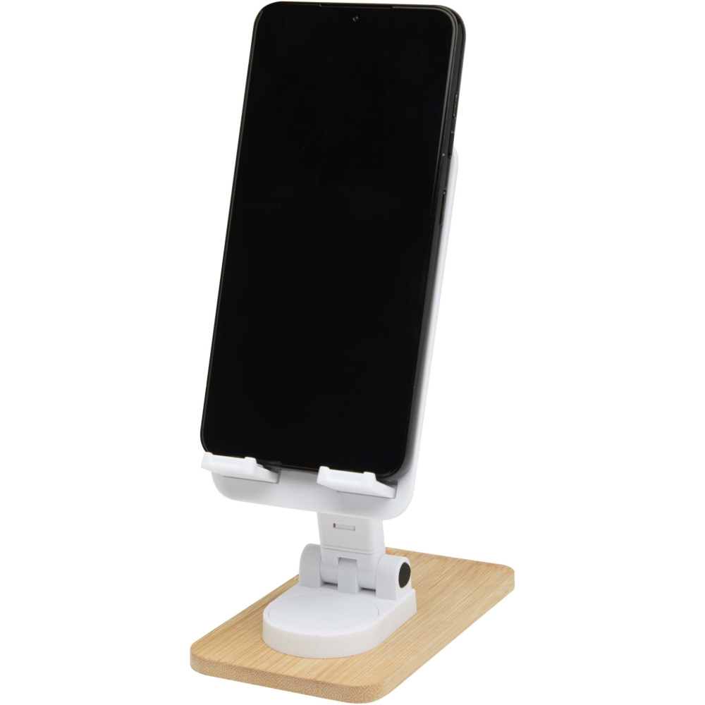Logotrade promotional merchandise picture of: Alfirk recycled plastic foldeable desk phone stand with bamboo details