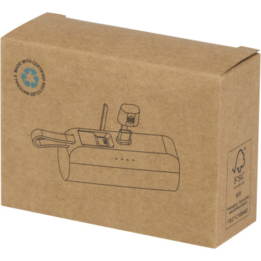 Logo trade promotional merchandise photo of: Alnair 5000 mAh 10W recycled plastic Type-C power bank with built-in flip stand and 2-in-1 cable