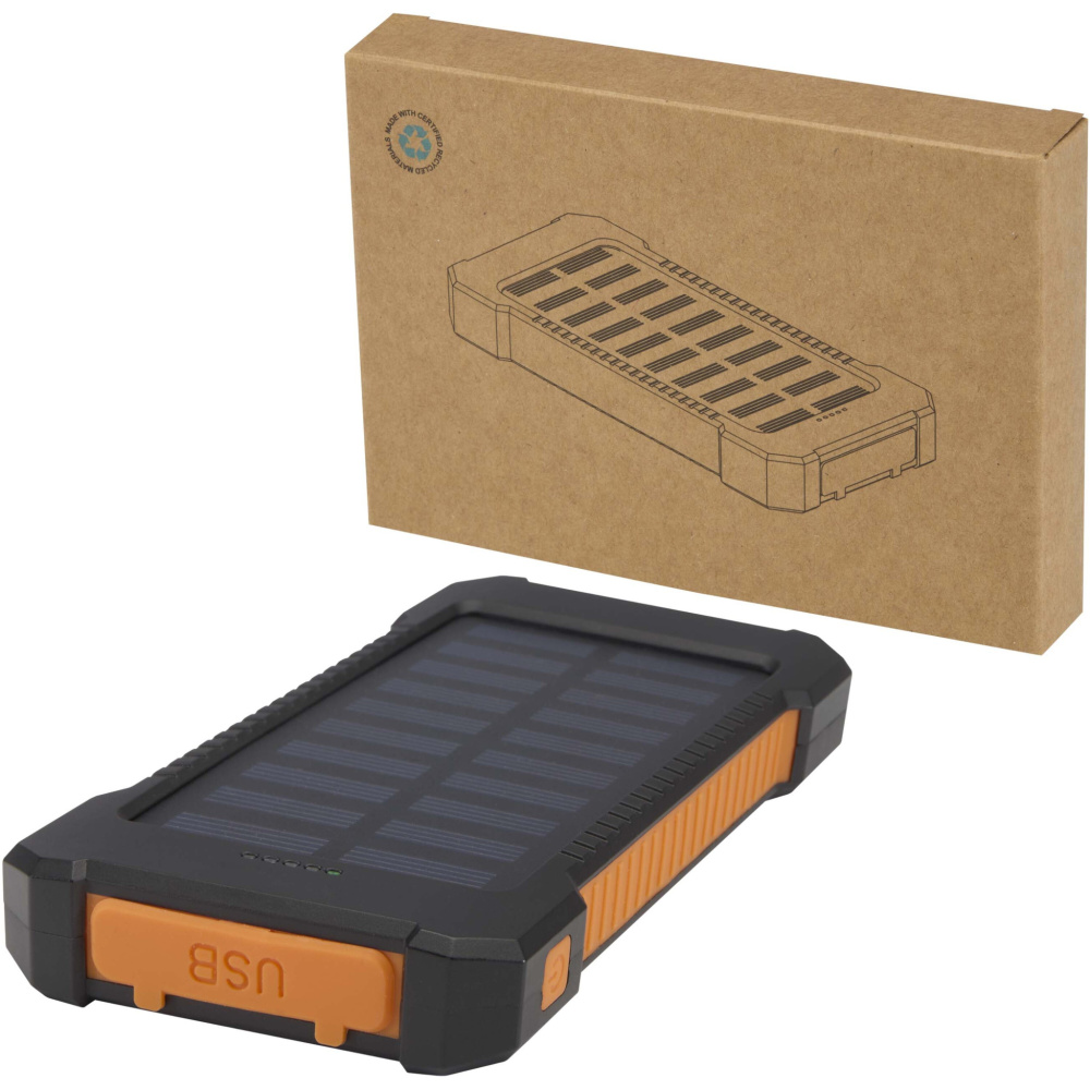 Logotrade promotional item image of: Altair 5000 mAh 10W recycled plastic rugged solar power bank with built-in torch