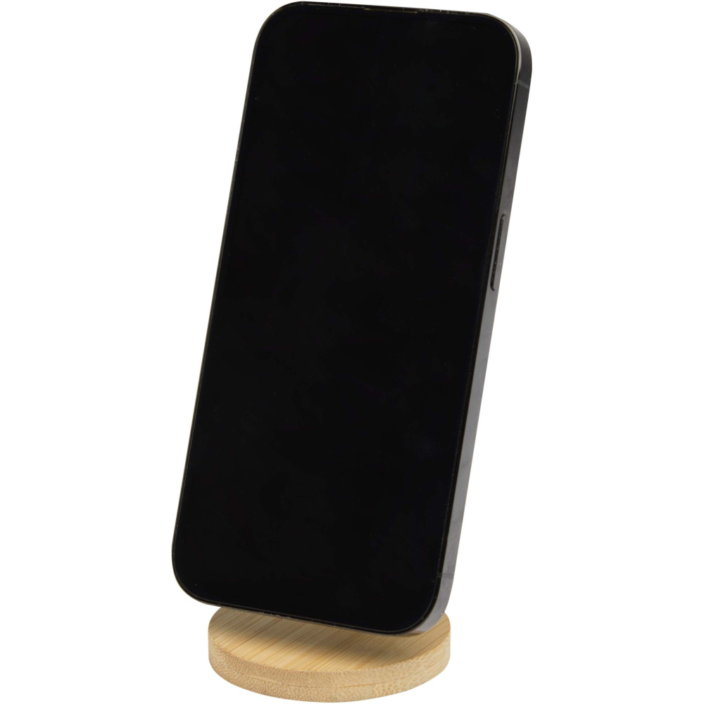 Logo trade promotional giveaways image of: Alcor recycled plastic foldeable magnetic phone stand with bamboo details